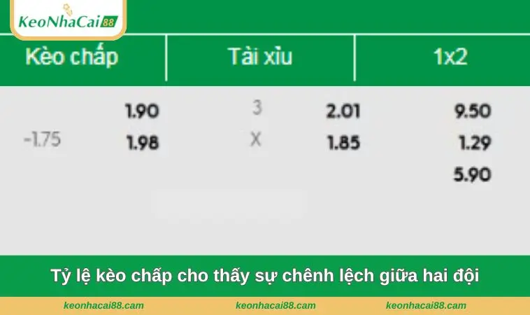 Tỷ lệ kèo chấp thể hiện sự chênh lệch lớn giữa hai đội